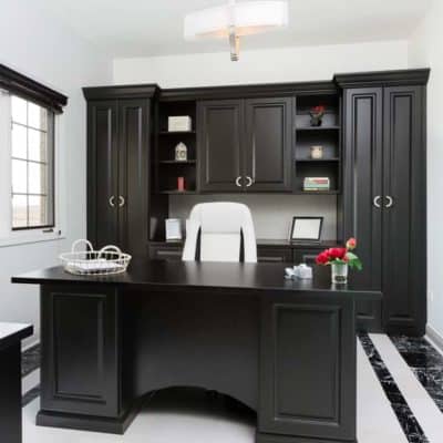 Schulteis office with black cabinets